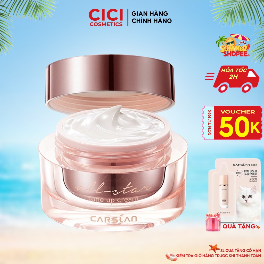 Kem nâng tông da CARSLAN kem lười trang điểm Kem lót che khuyết điểm hiệu quả 50g