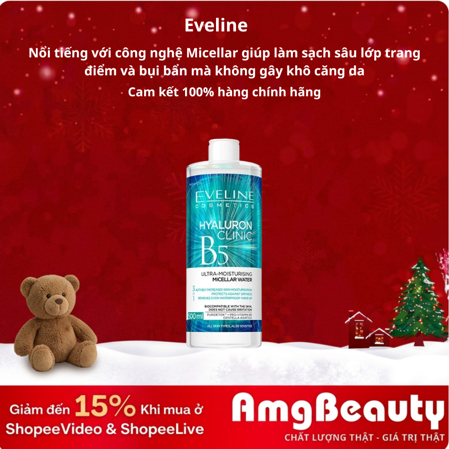 Nước tẩy trang Eveline Hyaluron Clinic B5 Puridetox (500ml)