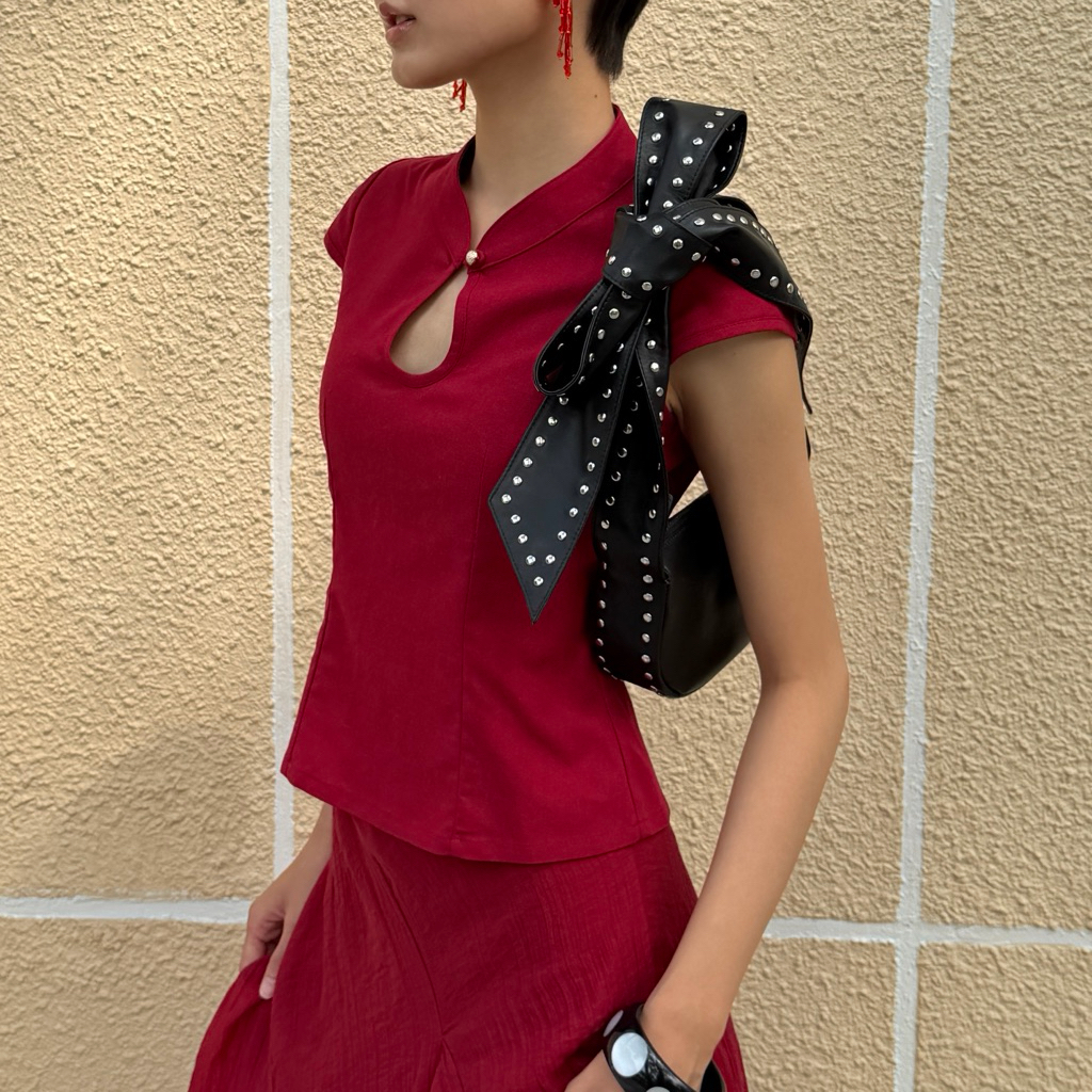 4 màu | Áo NeeNee Giọt Nước 1 Nút chất vải linen, Fitted Top with Keyhole Neckline, Cap Sleeve