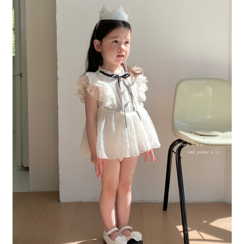 𝐀𝐩𝐫𝐢𝐥 𝐛𝐞́𝐛𝐞́ - Jenny Bebe Suit Váy ren voan trắng tiểu thư sinh nhật công chúa cho bé gái 1 - 2 tuổi