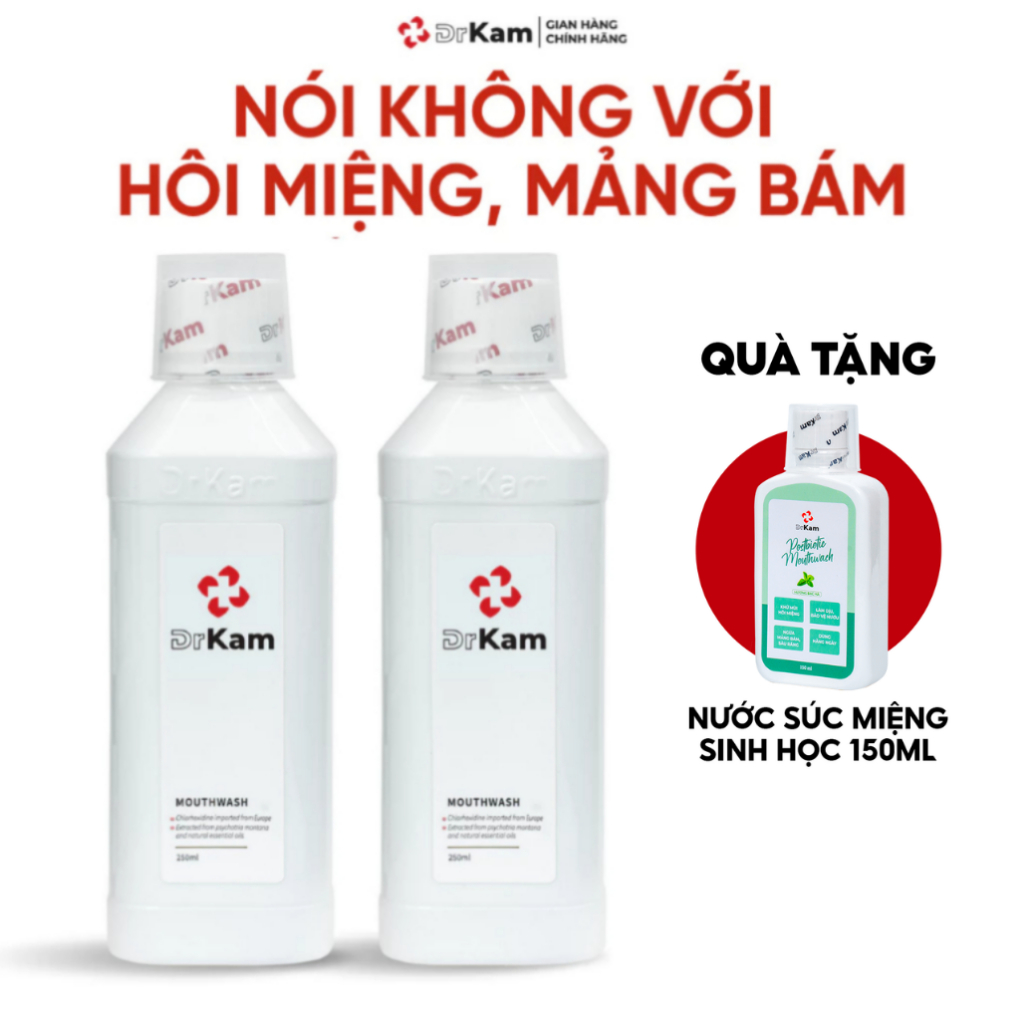 Combo 2 Nước Súc Miệng Chuẩn Y Khoa DrKam 250ml - Khử Hôi Miệng Giảm Viêm Nướu Không Cồn Không Cay
