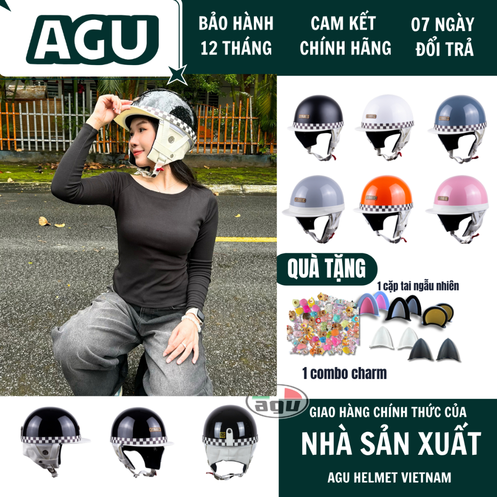 Mũ Bảo Hiểm nửa đầu AGU S03N Hàng Chính Hãng Bảo Hành 12 Tháng