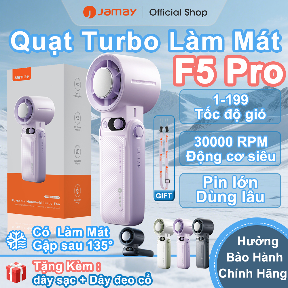 JAMAY Quạt cầm tay có thể sạc lại với 	màn hình LED có Sò lạnh Gập 180° quạt Turbo phù hợp ngoài trờ