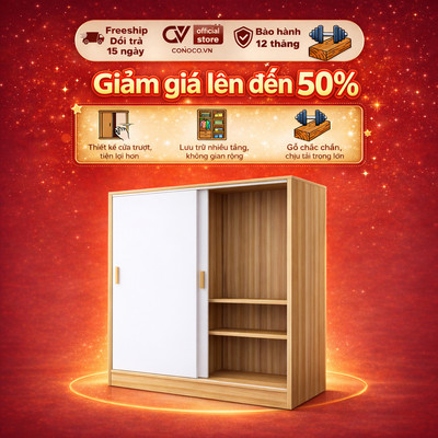 CONOCO Tủ Quần Áo Gỗ Cửa Lùa Hiện Đại Thiết Kế Nhiều Ngăn Thanh Treo Chịu Lực Tiết Kiệm Không Gian Phòng Ngủ