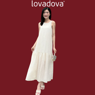 Đầm 2 lớp sát nách maxi màu đỏ / trắng / kem / đen vải linen Lovadova GD0601
