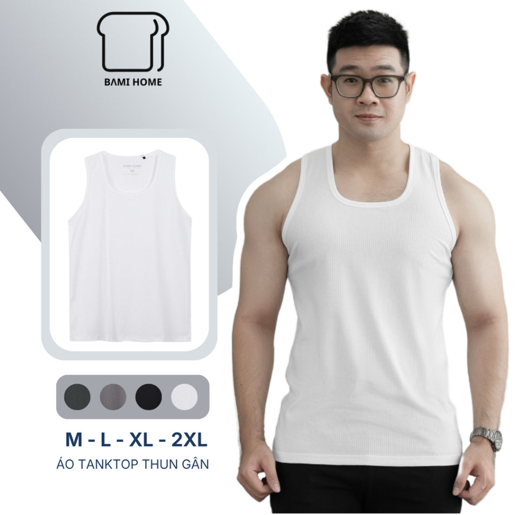 Áo ba lỗ nam BAMIHOME, áo tanktop vải thun gân co giãn, áo sát nách nam tập gym thoáng mát ATT05