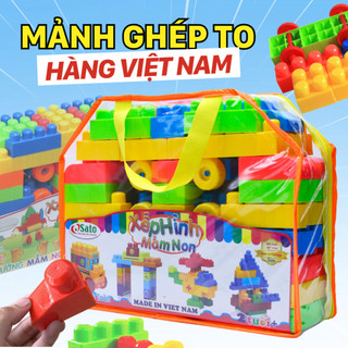 Bộ đồ chơi xếp hình cho bé mầm non 72 chi tiết hàng việt nam, bộ xếp hình lắp ghép cho bé miếng ghép to có túi đựng
