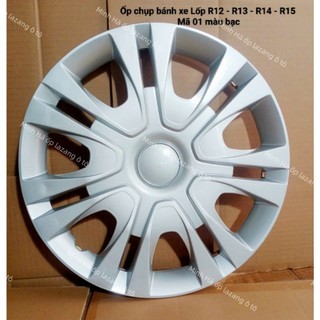 Ốp chụp lazang ô tô lốp R12 ,R13 , R14 , R15 mã 01 bạc dùng cho xe mâm sắt bản thiếu