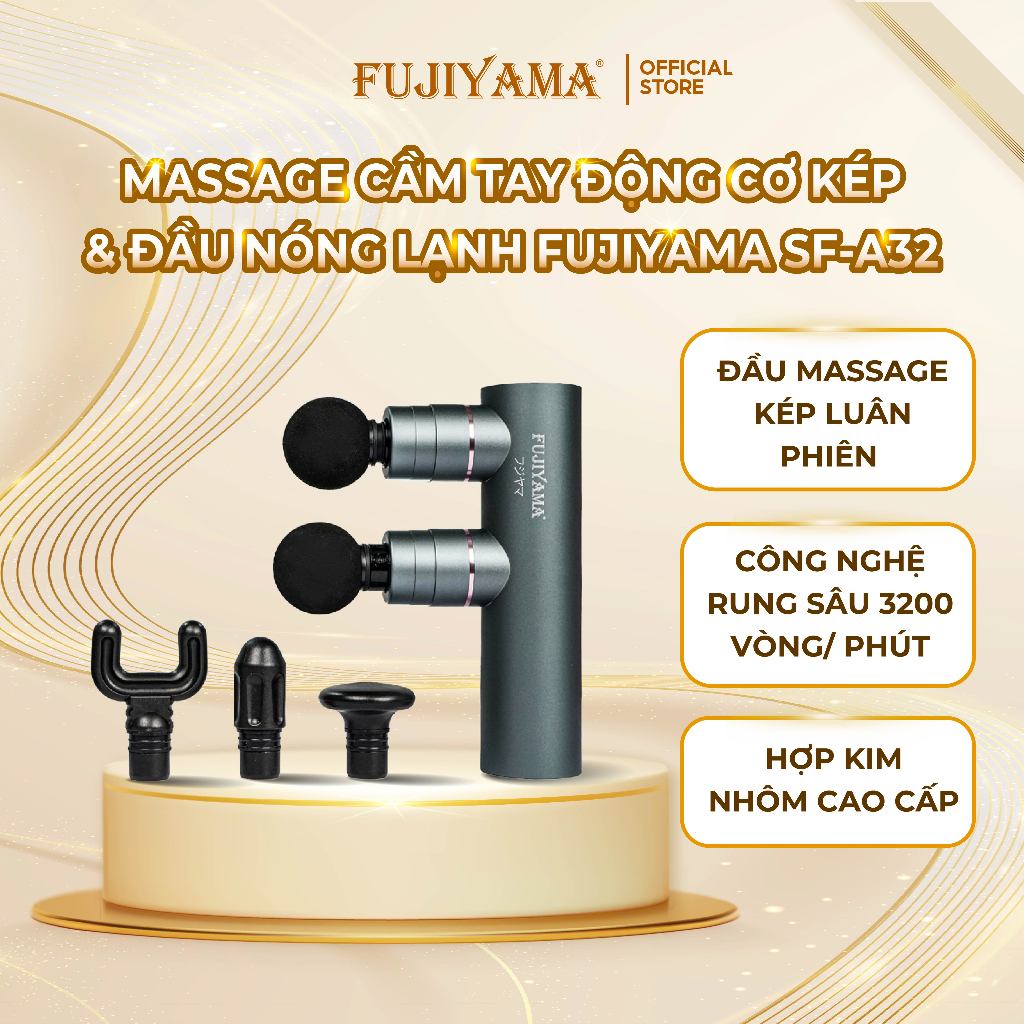 Máy Massage Cầm Tay FUJIYAMA SF-A32 – Động Cơ Kép 3200RPM, 5 Đầu Massage, Hỗ Trợ Gắn Đầu Nóng/Lạnh, 