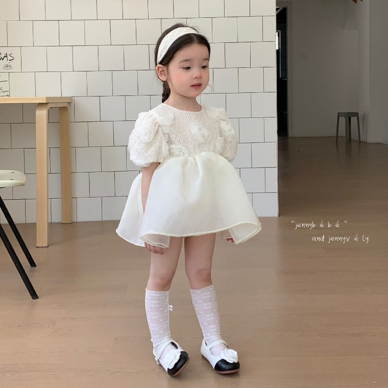 𝐀𝐩𝐫𝐢𝐥 𝐛𝐞́𝐛𝐞́ - Jenny Bebe Suit Váy voan hoa trắng be tiểu thư sinh nhật công chúa cho bé gái