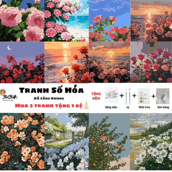 Tranh Sơn Dầu Số Hoá 20x20 Tổng Hợp Các Mẫu Hoa Hot Trend - Tranh Tô Màu Theo Số Hoa