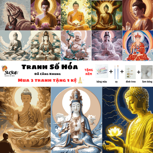 Tranh Số Hóa 20x20 Đức Phật Hoa Sen Hottrend, Tranh Tô Màu Theo Số Đức Phật Hoa Sen