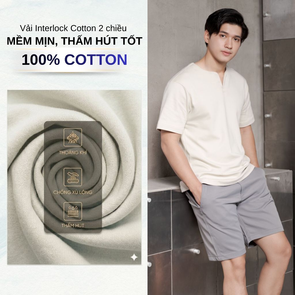 Áo thun tay ngắn cổ tròn xẻ V nam nữ cotton interlock 250gsm LADOS-9141 chất dày dặn, thấm hút, phong cách trẻ trung | BigBuy360 - bigbuy360.vn