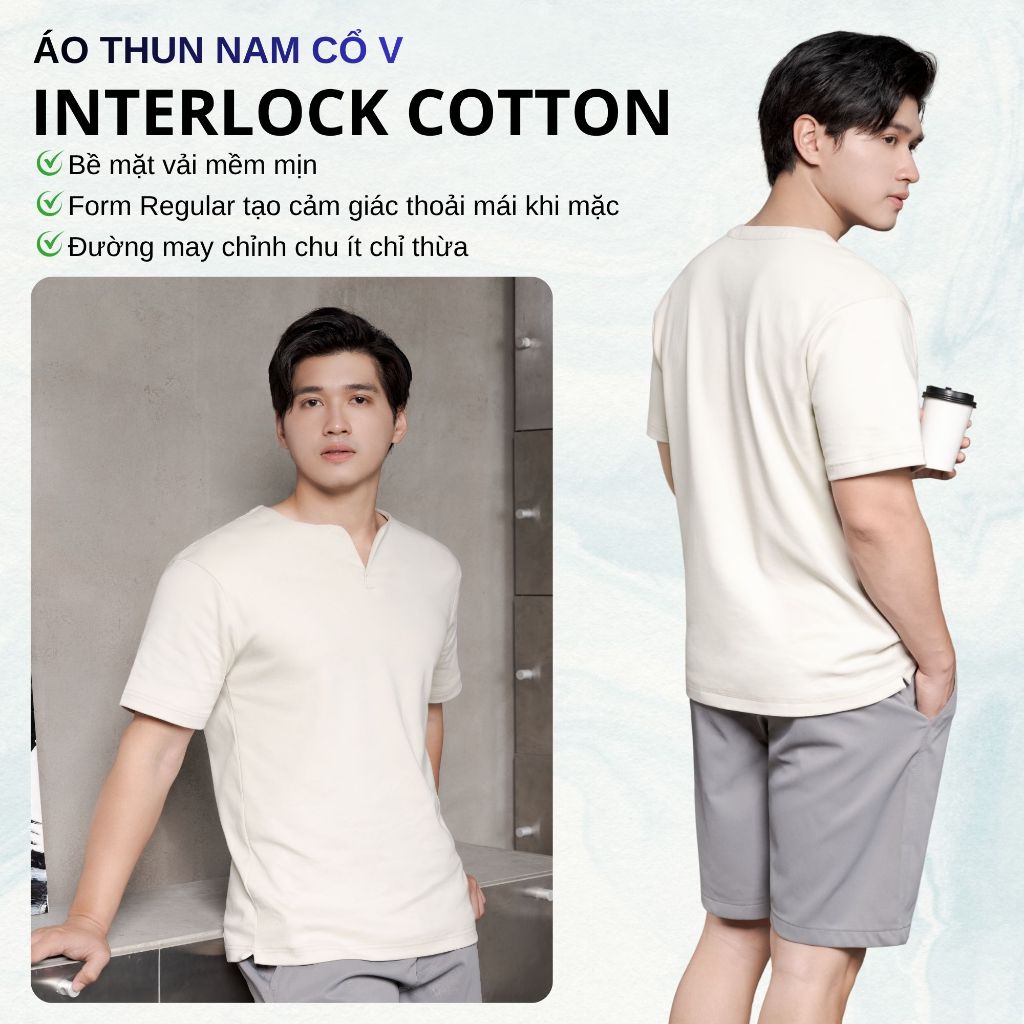 Áo thun tay ngắn cổ tròn xẻ V nam nữ cotton interlock 250gsm LADOS-9141 chất dày dặn, thấm hút, phong cách trẻ trung | BigBuy360 - bigbuy360.vn
