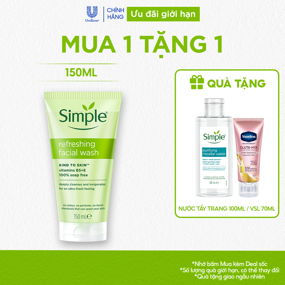 [DIỆN MẠO MỚI] Sữa Rửa Mặt Simple lành tính và hiệu quả cho mọi loại da 150ml