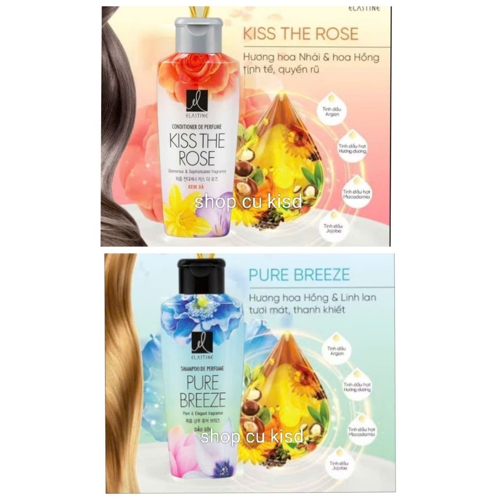 (COMBO 2) Dầu gội Elastine + Dầu xả Elastine kiss the rose 170 Gr HÀN QUỐC hương hoa nhài & Hoa Hồng