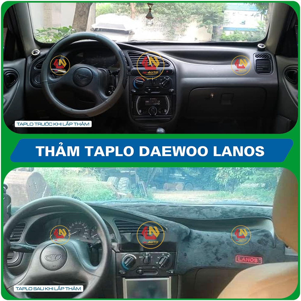 [Daewoo lanos] Thảm taplo ô tô da vân gỗ,da cacbon,Da fiber và tuyết nhung 3 lớp chống nắng xịn mịn