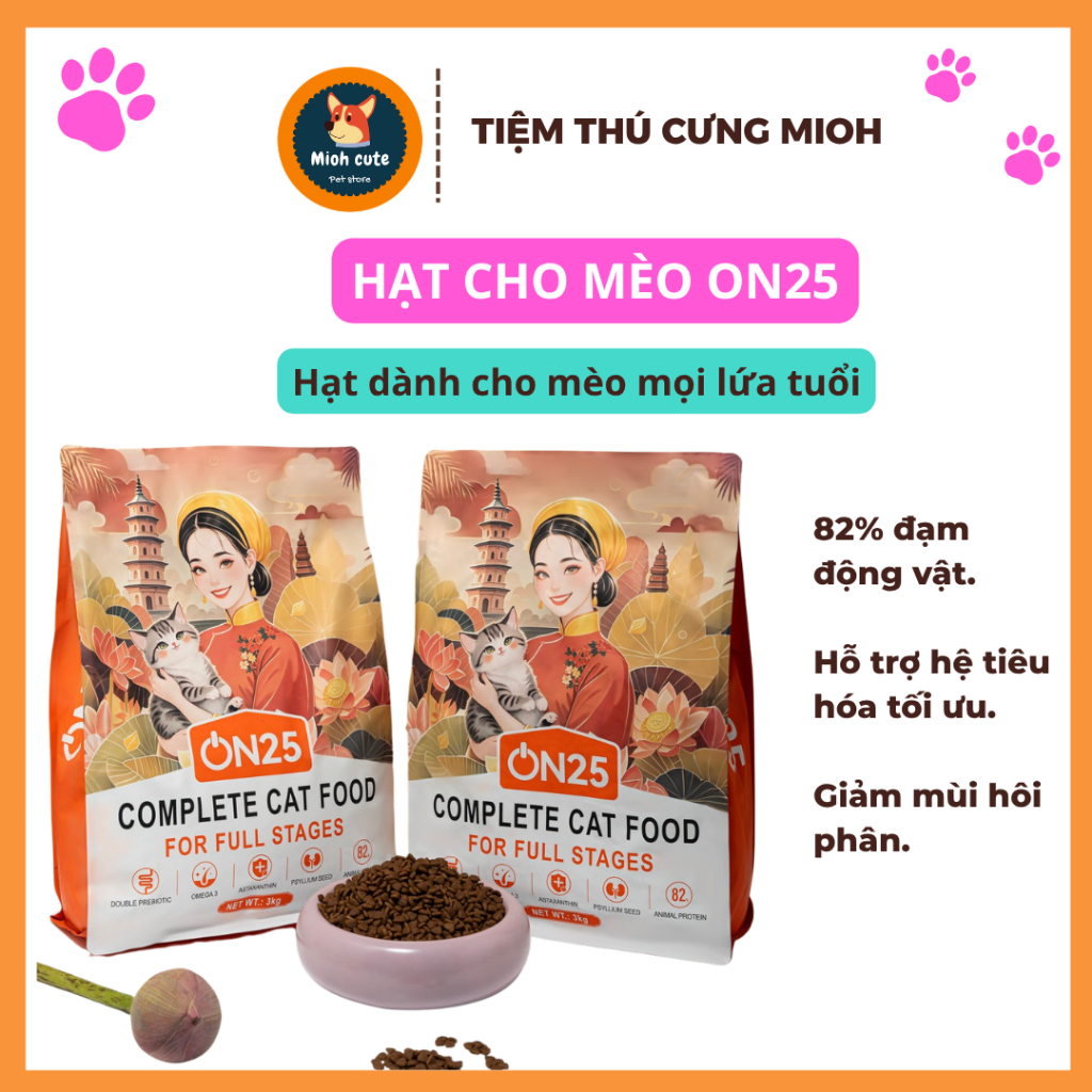 Hạt cho mèo On25 mọi lứa tuổi, giúp sáng mắt, mượt lông 3KG