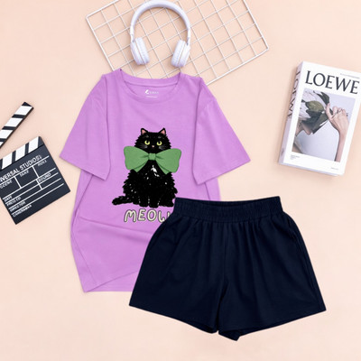 Bộ đồ nữ Loza dáng rộng in hình Mèo chất liệu thun cotton TB35-BP633