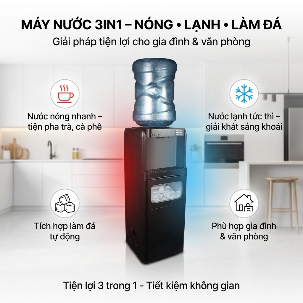 (Máy làm đá 3 in 1) PK-15YLR – Máy nước nóng & lạnh tích hợp làm đá