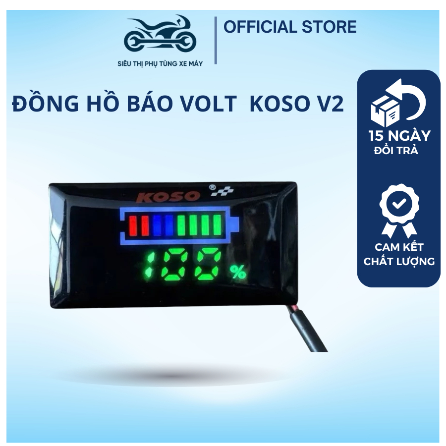 Đồng hồ báo volt koso v2 7-100v kèm pat gắn hiển thị phần trăm điện áp, led rõ nét