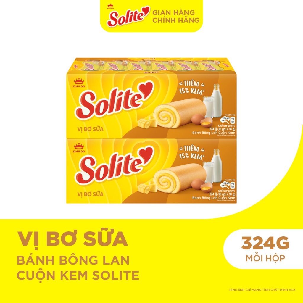 [BAO BÌ GIAO NGẪU NHIÊN] Combo 2 Hộp Bánh Bông Lan Cuộn Kem Solite Vị Lá Dứa/ Bơ Sữa/ Dâu 324G/360G