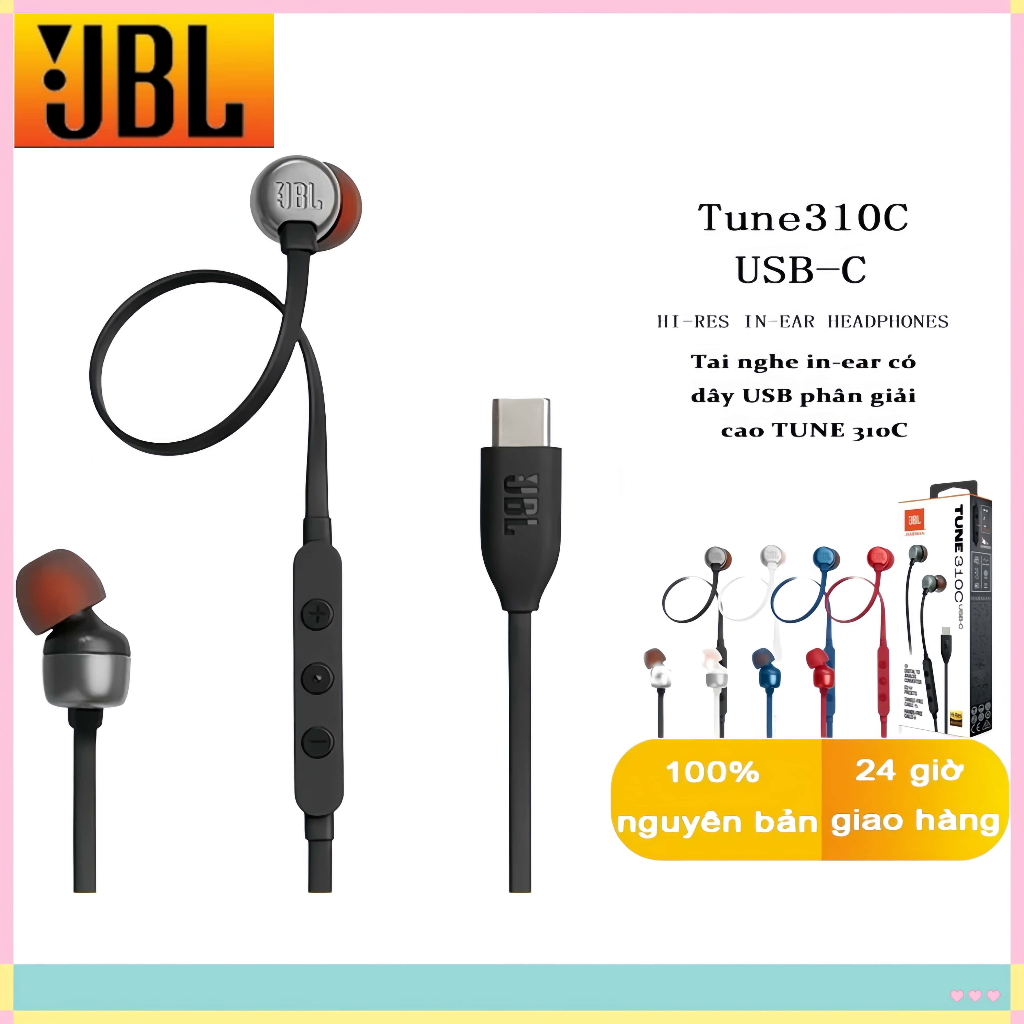 Tai nghe JBL TUNE 310C loại cáp Type-C, có mic và điều khiển dây, chất lượng cao