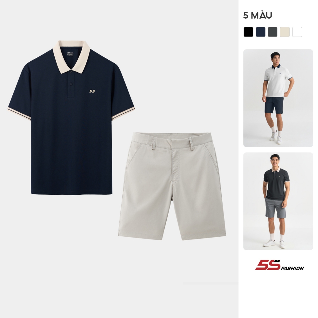 Bộ Polo Nam Phối Short Kaki 5S FASHION Cao Cấp Lịch Lãm, Trẻ Trung MBPL26101-QSK25014