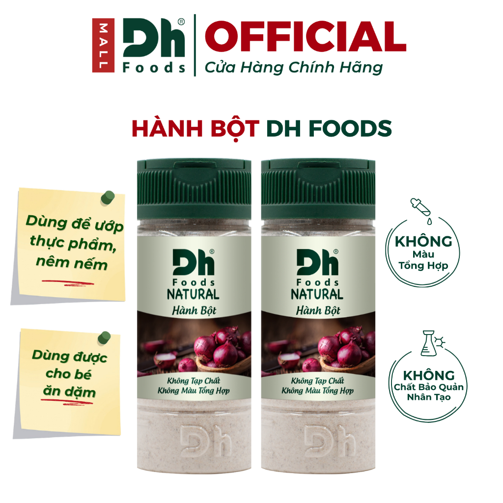 Combo 2 Hũ Natural Hành bột 40gr Dh Foods - Bột Hành Gia Vị Tẩm Ướp Nhanh Chóng, Khử Tanh Mùi Tốt, An Toàn Cho Bé Ăn Dặm