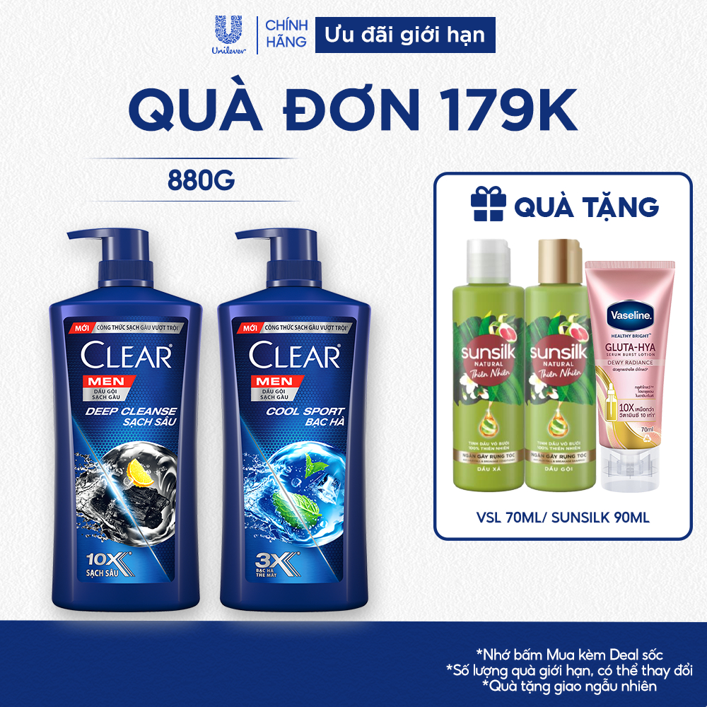 Dầu Gội Đầu Clear Men Deep Cleanse Than Hoạt Tính Đánh Bay Gàu, Ngứa Và Dưỡng Tóc Khỏi Khói Bụi 900g