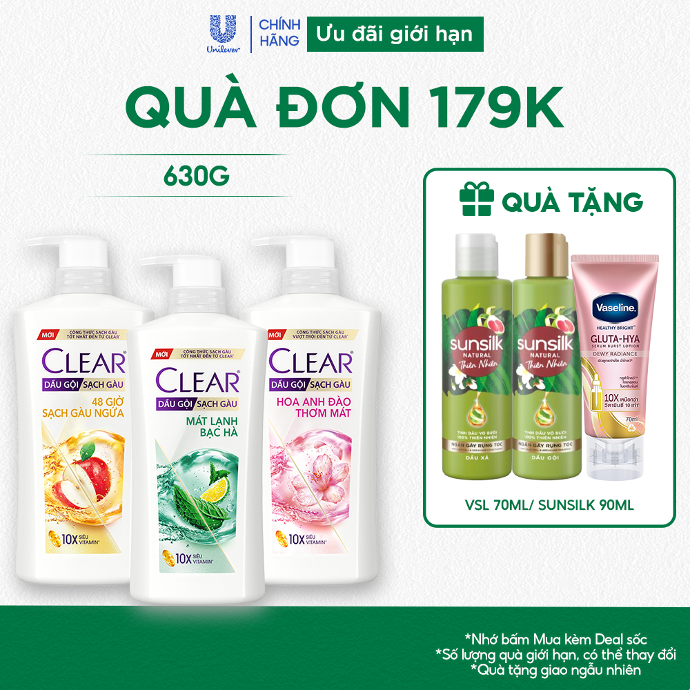 Dầu gội sạch gàu Clear đánh bay gàu & nhờn ngứa, sảng khoái cả ngày dài 630G