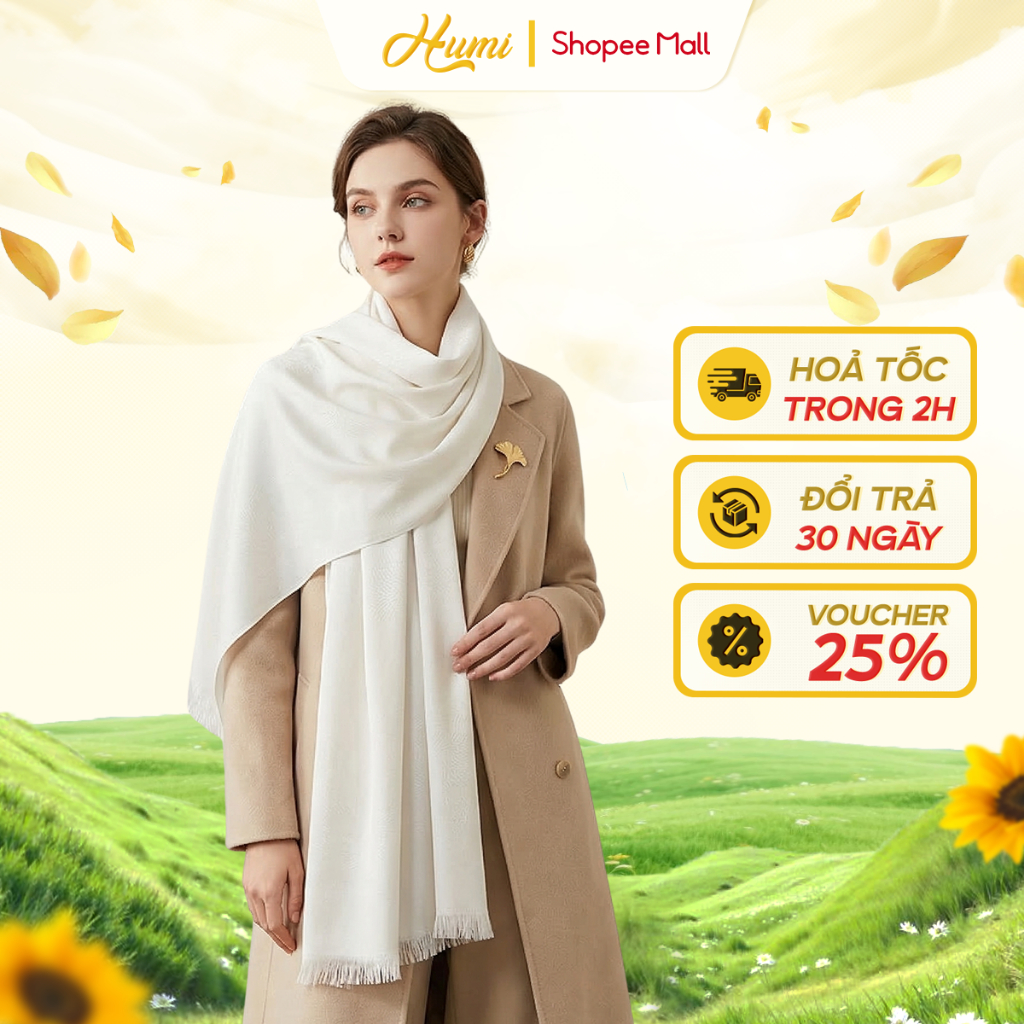 Khăn quàng lụa trơn HUMI dệt đan xem sợi kim tuyến lấp lánh, làm quà tặng sang trọng lịch sự