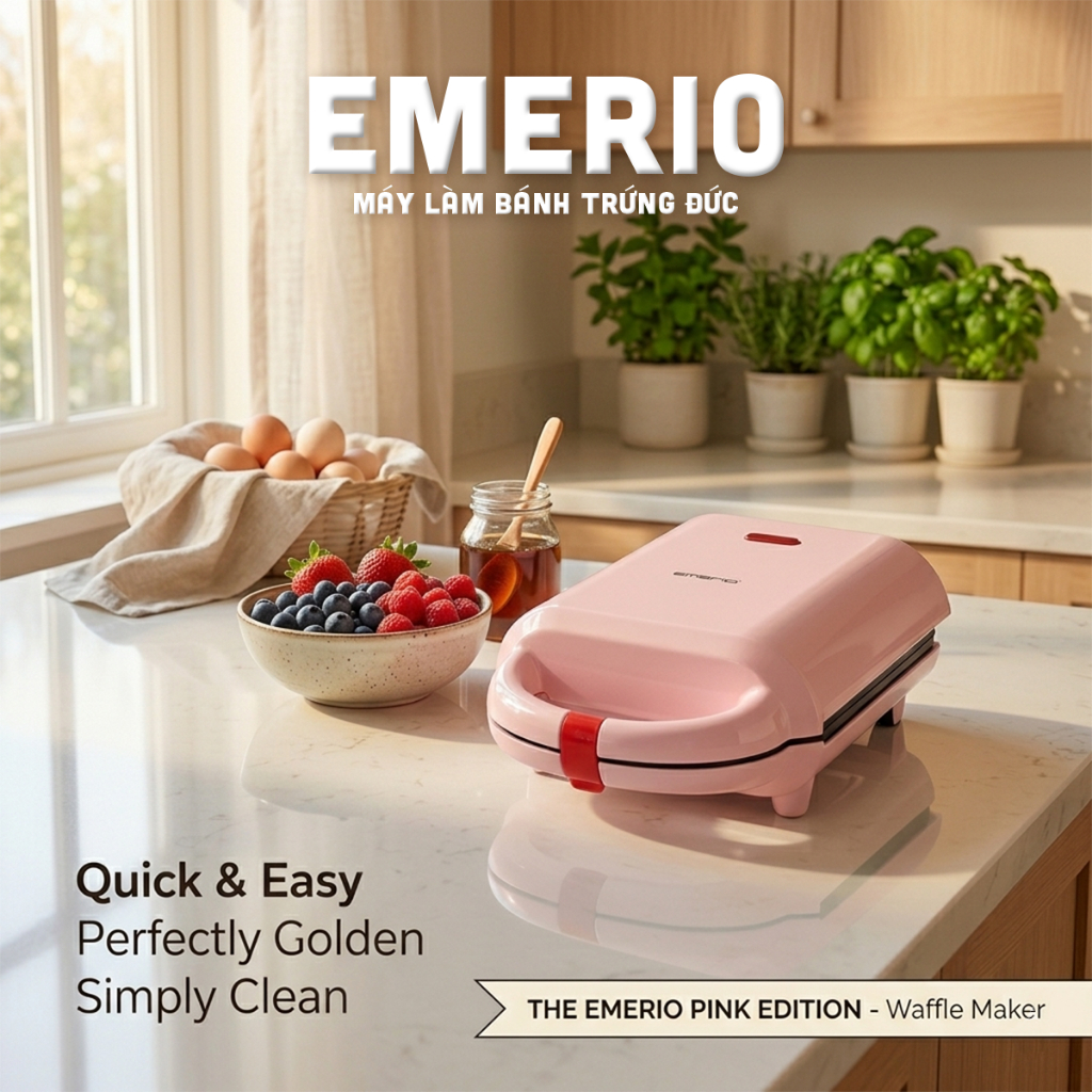Máy làm bánh trứng Waffle Emerio WM-122535 Đức, công suất 460W, máy làm bánh quế