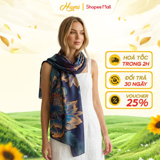 Khăn choàng lụa gấm 2 mặt cao cấp HUMI quàng chất lụa gấm dệt công nghệ cao làm quà tăng sang trọng