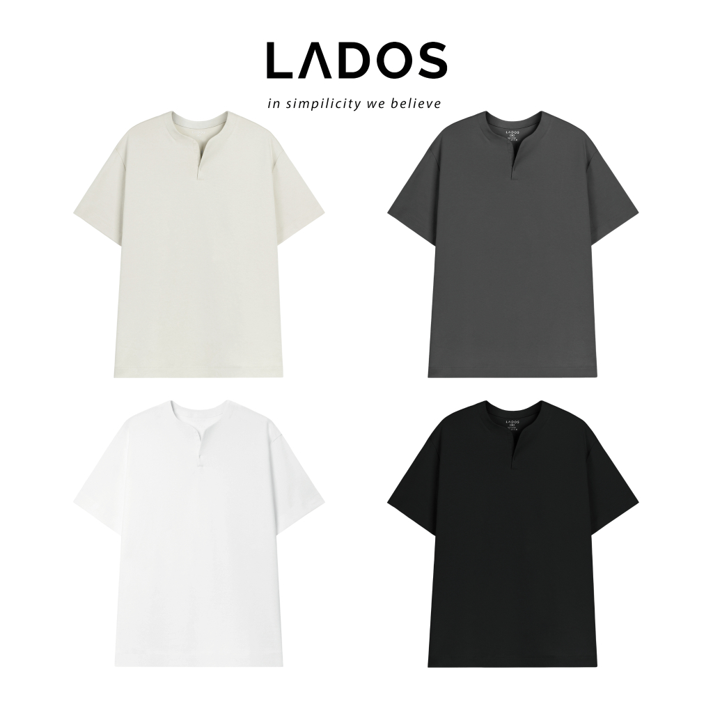 Áo thun tay ngắn cổ tròn xẻ V nam nữ cotton interlock 250gsm LADOS-9141 chất dày dặn, thấm hút, phong cách trẻ trung | BigBuy360 - bigbuy360.vn