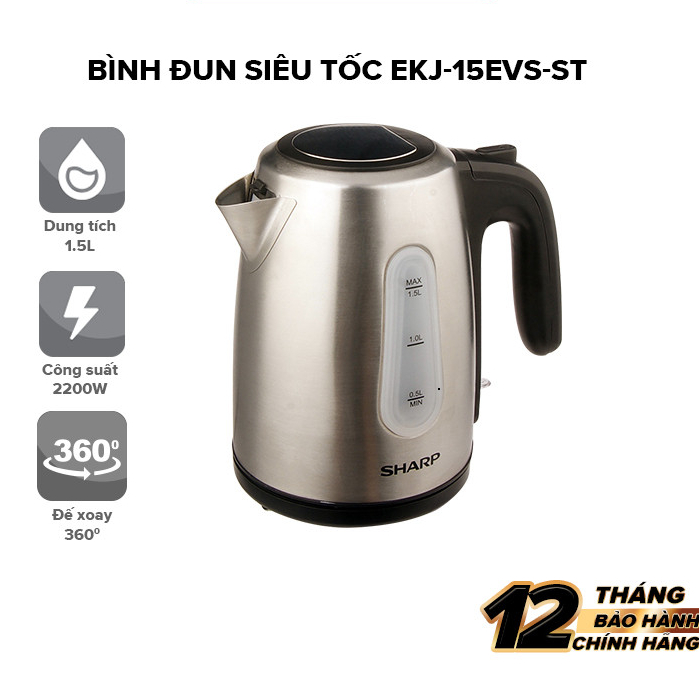 Bình Đun Siêu Tốc 1.5L SHARP EKJ-15EVS-ST - Vạch báo nước, Lưới lọc