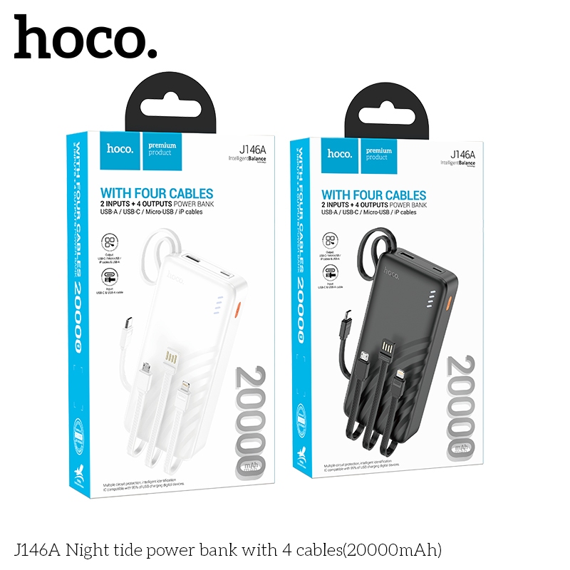 Pin dự phòng J146A Night Tide kèm 4 dây cáp (20000mAh)