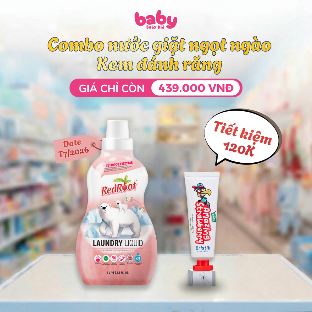Combo RedRoot Nước Giặt Hữu Cơ (Date T7/2026) + Kem Đánh Răng Bristik Cho Bé |Ưu Đãi Số Lượng Có Hạn