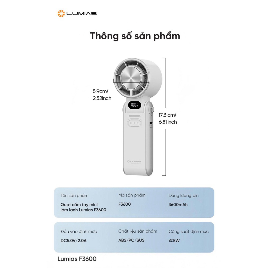 QUẠT CẦM TAY MINI LUMIAS LÀM LẠNH F3600