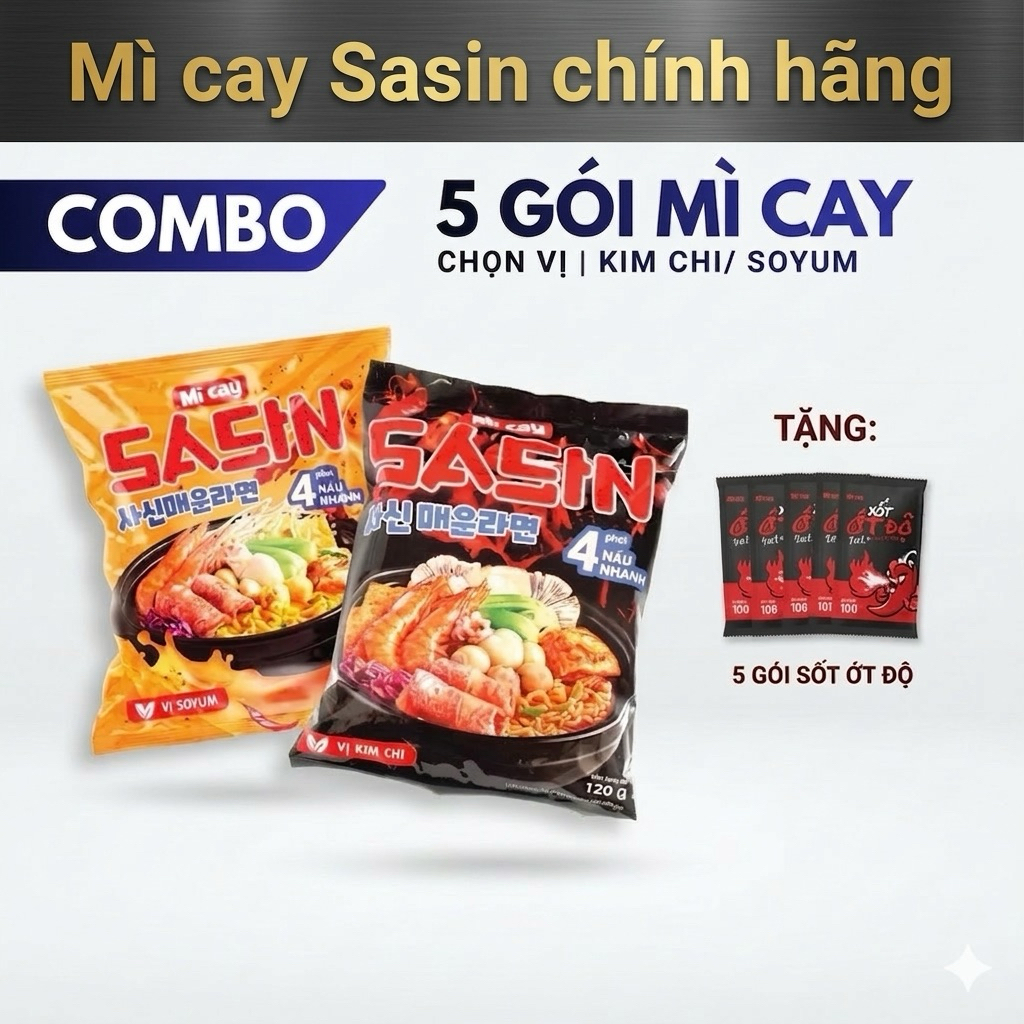 [COMBO 5] MÌ CAY SASIN *CHỌN VỊ* tặng 5 gói xốt ớt độ - CHUẨN VỊ MÌ CAY SASIN