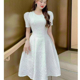 Đầm thời trang nữ sang chảnh dự tiệc chất gấm cổ tròn tay ngắn có mút dáng xoè maxi tôn dáng trẻ trung