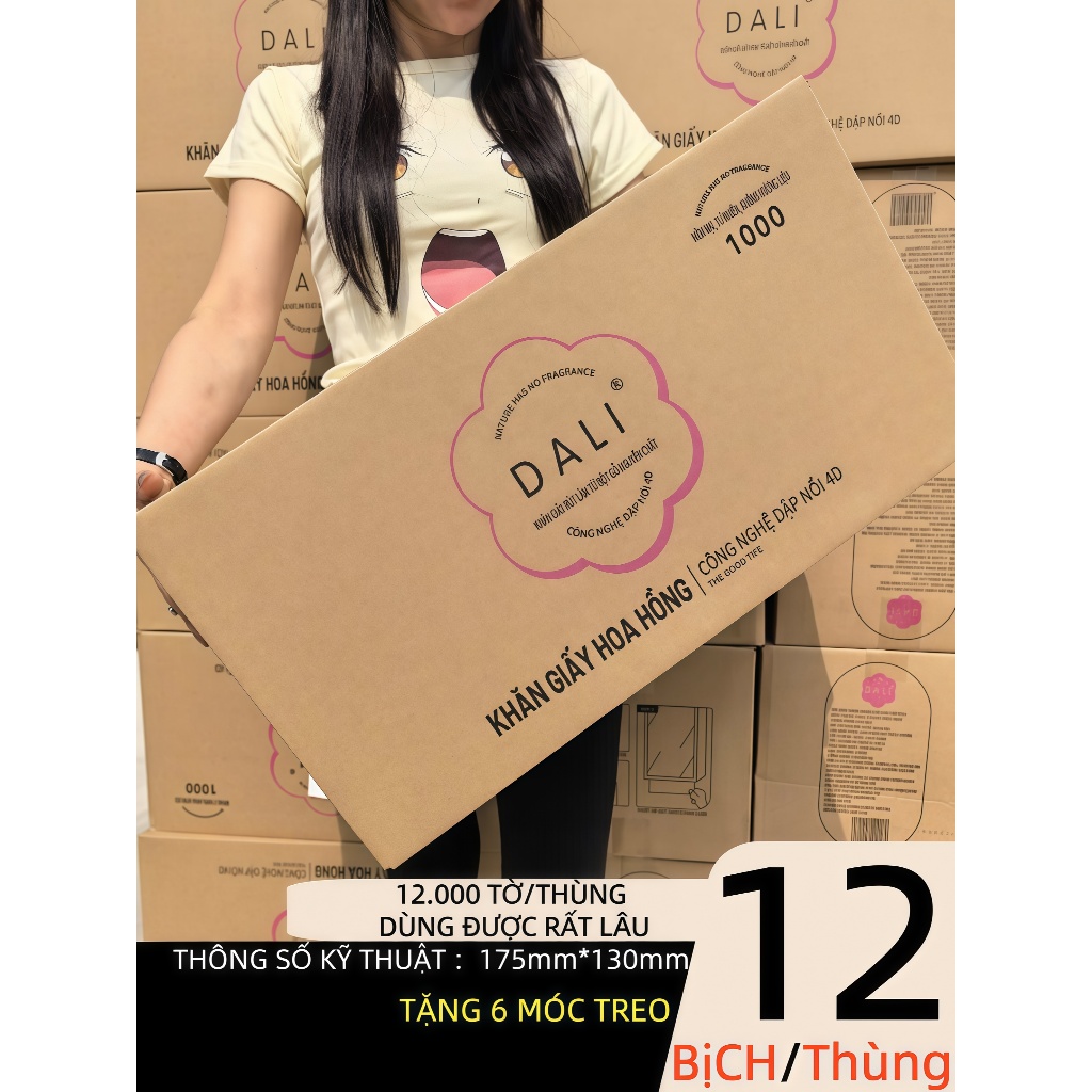 DALI-Khăn giấy rút treo tường,12 BỊCH LỚN,4 lớp Khăn giấy khô,1000 tờ,khăn giấy khô đa năng,Giấy ăn Để bàn, quà tặng Móc