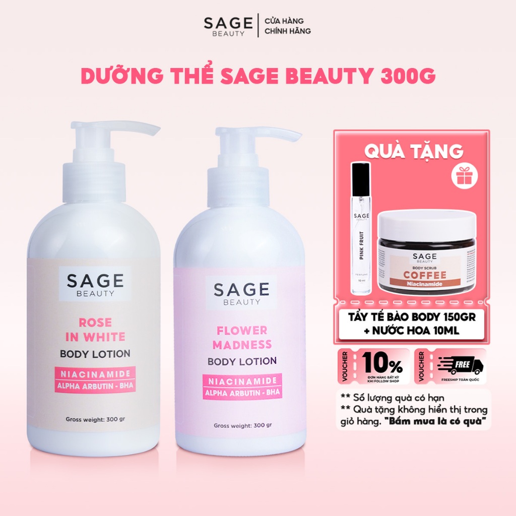 Sữa Dưỡng Thể Chứa Niacinamide Sage Beauty Giúp Dưỡng Trắng Da, Dưỡng Ẩm, Mịn Da - 300gr