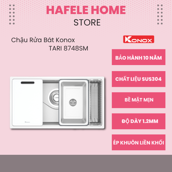 Chậu Rửa Bát Konox Tari 8748SM – Ép Khuôn Liền Khối – Chất Liệu Inox SUS304 Chống Oxy Hóa