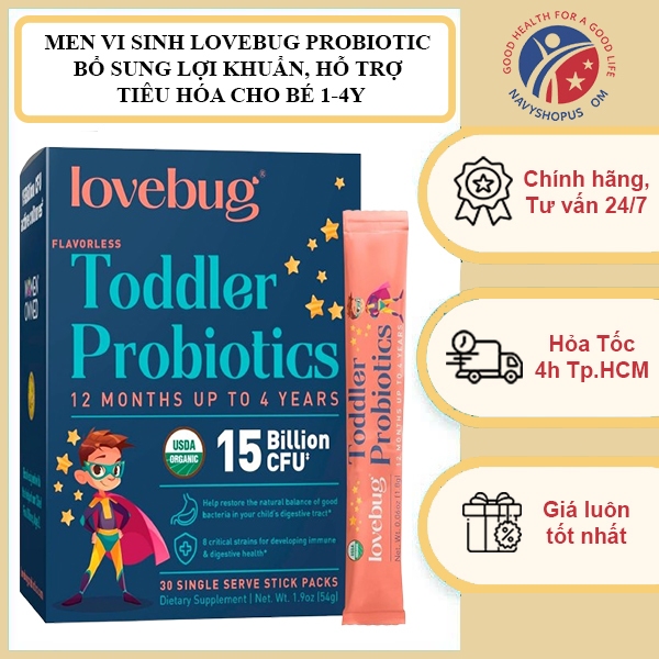 Men Vi Sinh Lovebug Probiotics Bổ Sung Lợi Khuẩn, Hỗ Trợ Tiêu Hóa 1-4Y (Mỹ)