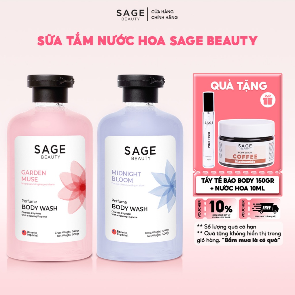 [NEW] Sữa Tắm Hương Nước Hoa Sage Beauty Làm Sạch, Dưỡng Ẩm Da - 500gr