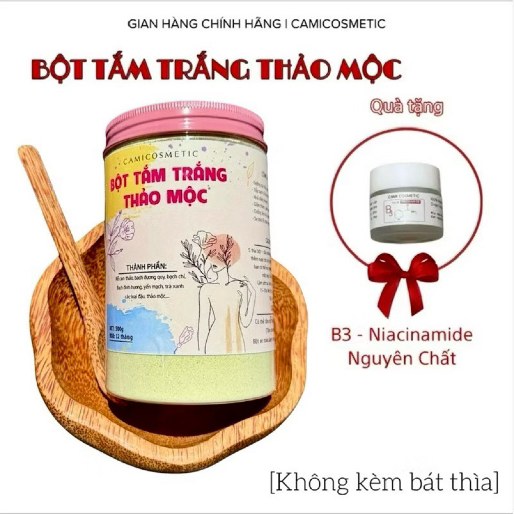 [TẶNG 10G BỘT TINH CHẤT NIACINAMIDE] BỘT TẮM TRẮNG THẢO MỘC 500G,CAMICOSMETIC