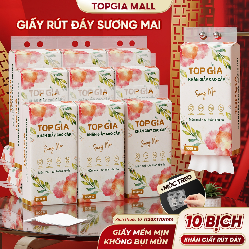[MỚI + FLASH SALE] Combo 10 Bịch Khăn Giấy Top Gia Sương Mai (Size Nhỏ) 1000 Tờ Cao Cấp Dai Mềm Mịn
