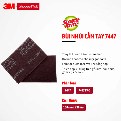 Miếng Bùi Nhùi Chà Nhám 3M Scotch Brite 7447 Kích Thước 150mm x 230mm