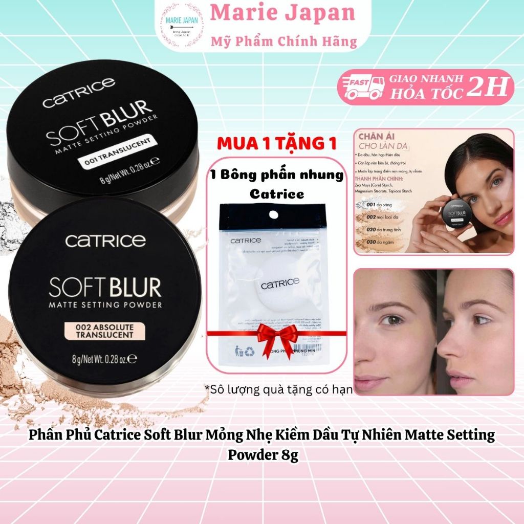 Phấn Phủ Catrice Soft Blur Mỏng Nhẹ Kiềm Dầu Tự Nhiên Matte Setting  Powder 8g - TẶNG BÔNG PHẤN CATR